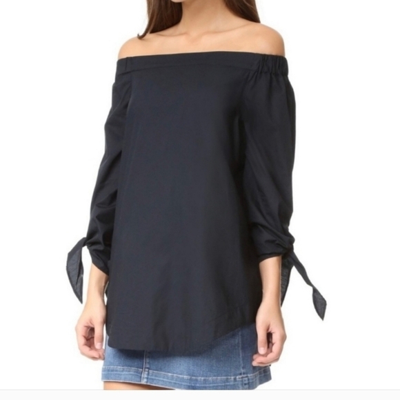 Free People Tibi Poplin Off the Shoulder Navy Top Size small - Picture 1 of 7